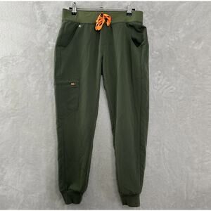 Figs Scrubs Zamora Joggers Pants XSP Olive Green Pull On Cargo Zip Pocket